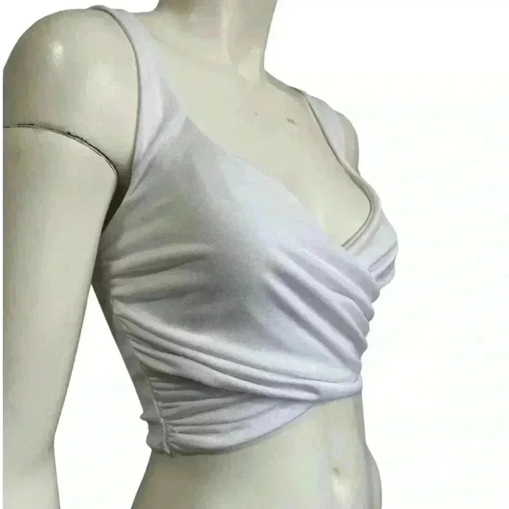 FASHION NOVA white faux wrap bandage crop top - womens size medium - Picture 4 of 6